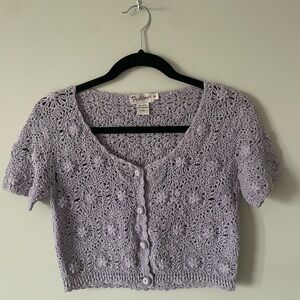 Vintage Cutest Purple Crochet Cropped Button-Up Top 💜